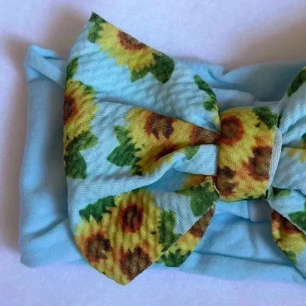 Blue Sunflower Bohemian Bow Headband